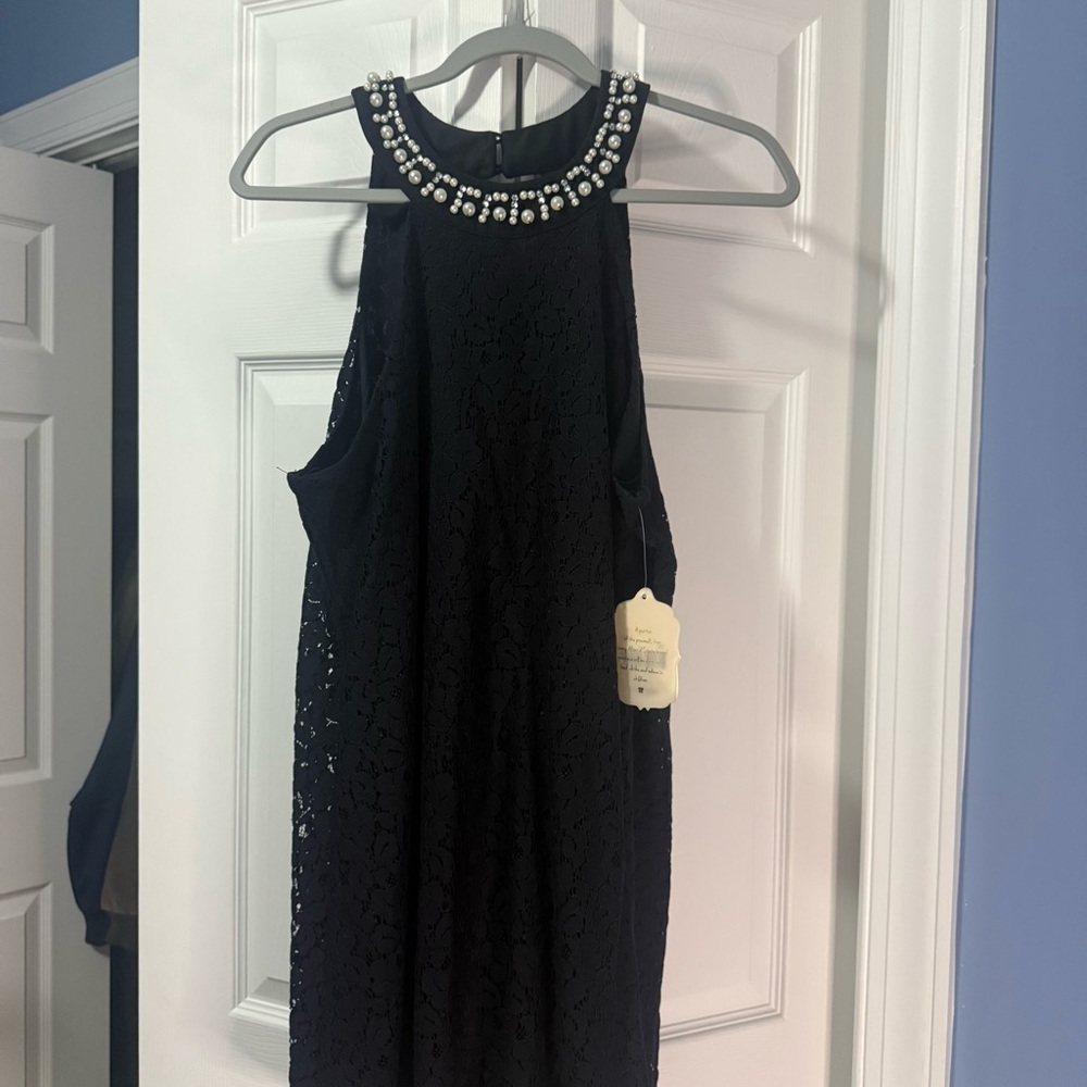 Altered State Black Lace Pearl Neckline Sleeveless A-Line Mini Dress Large NWT